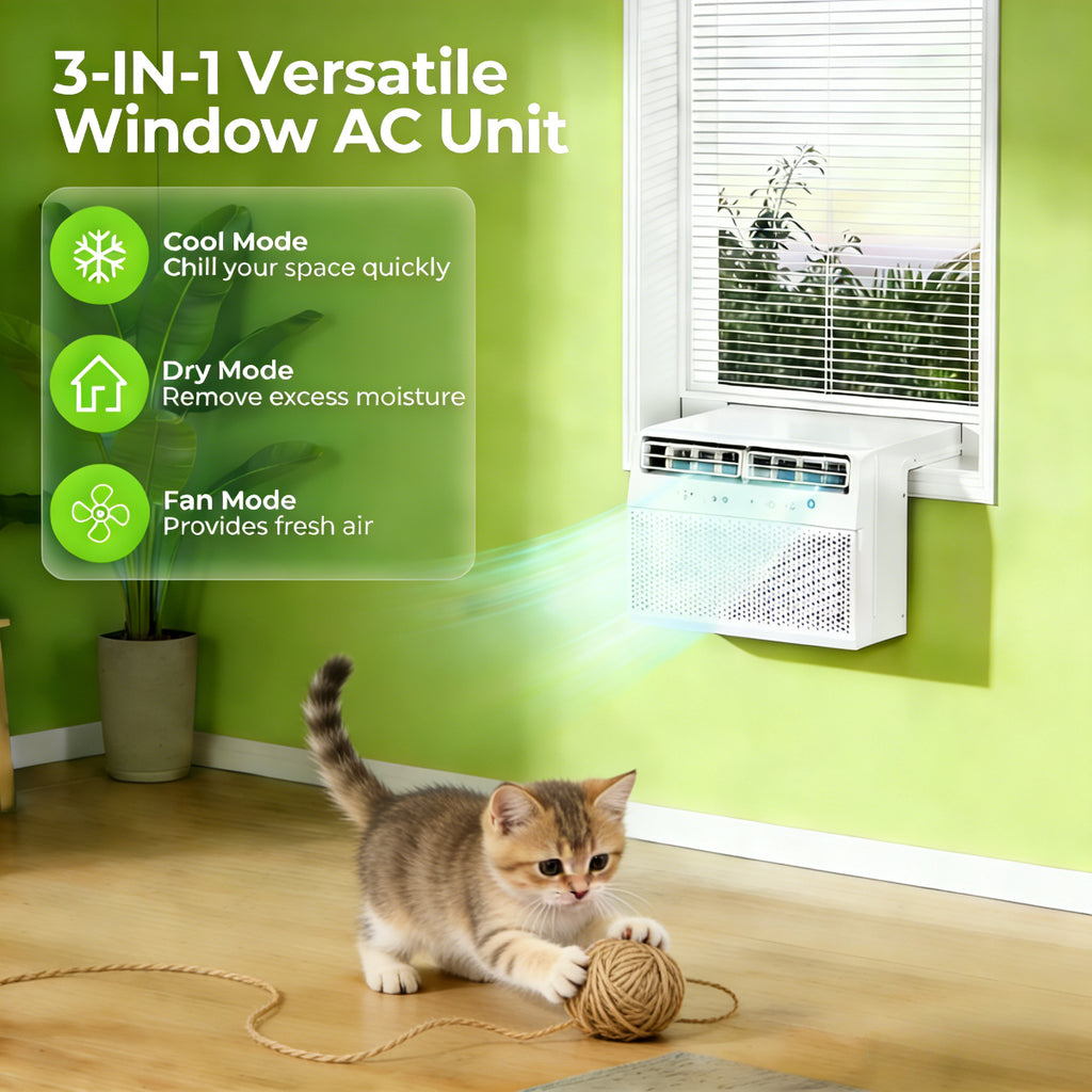 10000 BTU 3-in-1 Window AC Cooling Dehumidifier with Timer Easy Install
