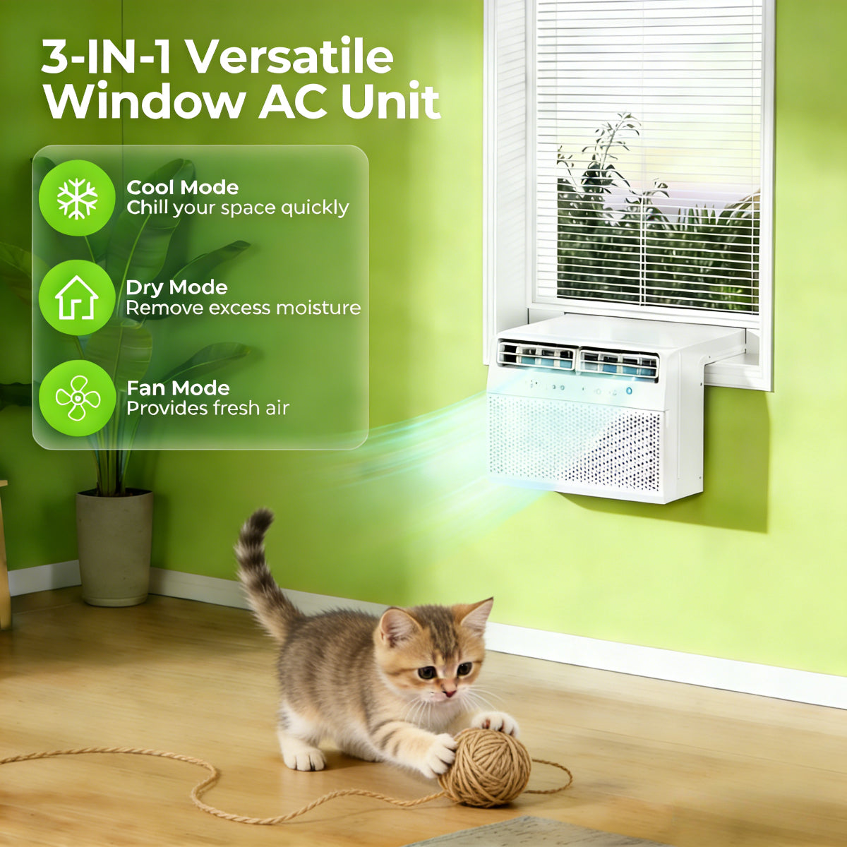10000 BTU 3-in-1 Window AC Cooling Dehumidifier with Timer Easy Install