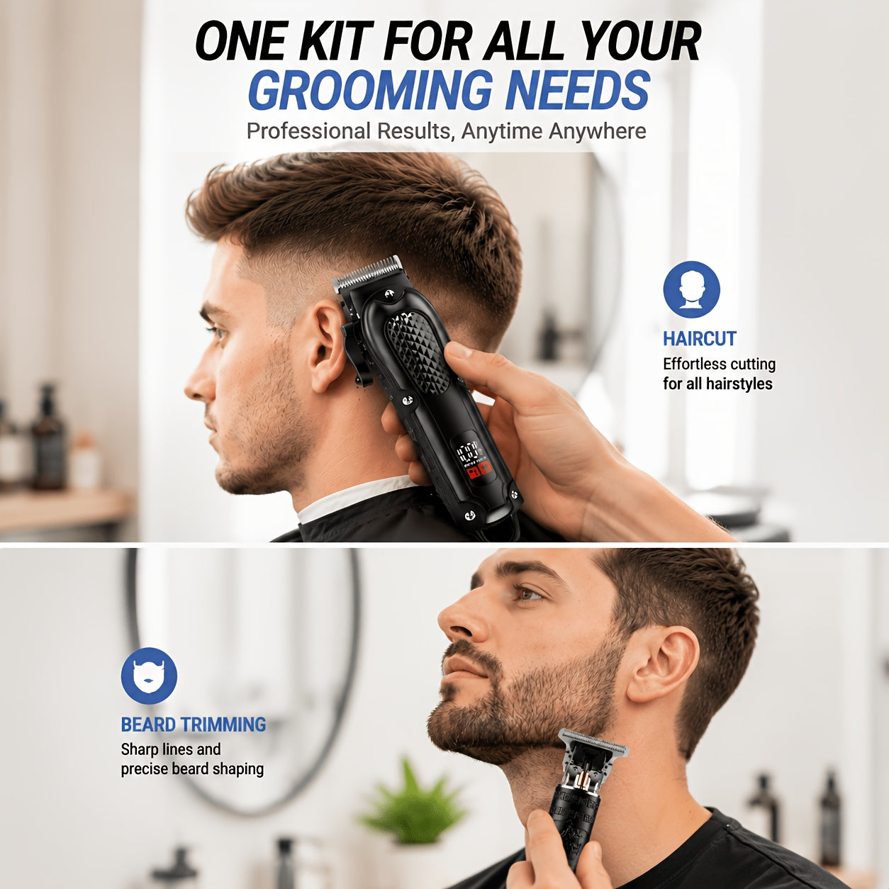 LCD Display Rechargeable Men Electric Grooming Kit Portable Travel Gift for Him