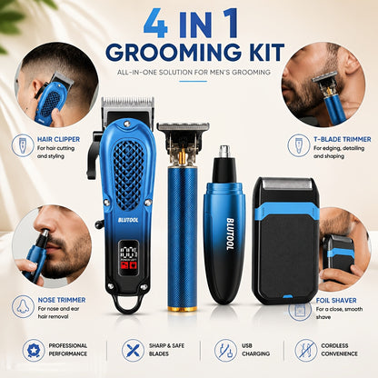 LCD Display Rechargeable Men Electric Grooming Kit Portable Travel Gift for Him