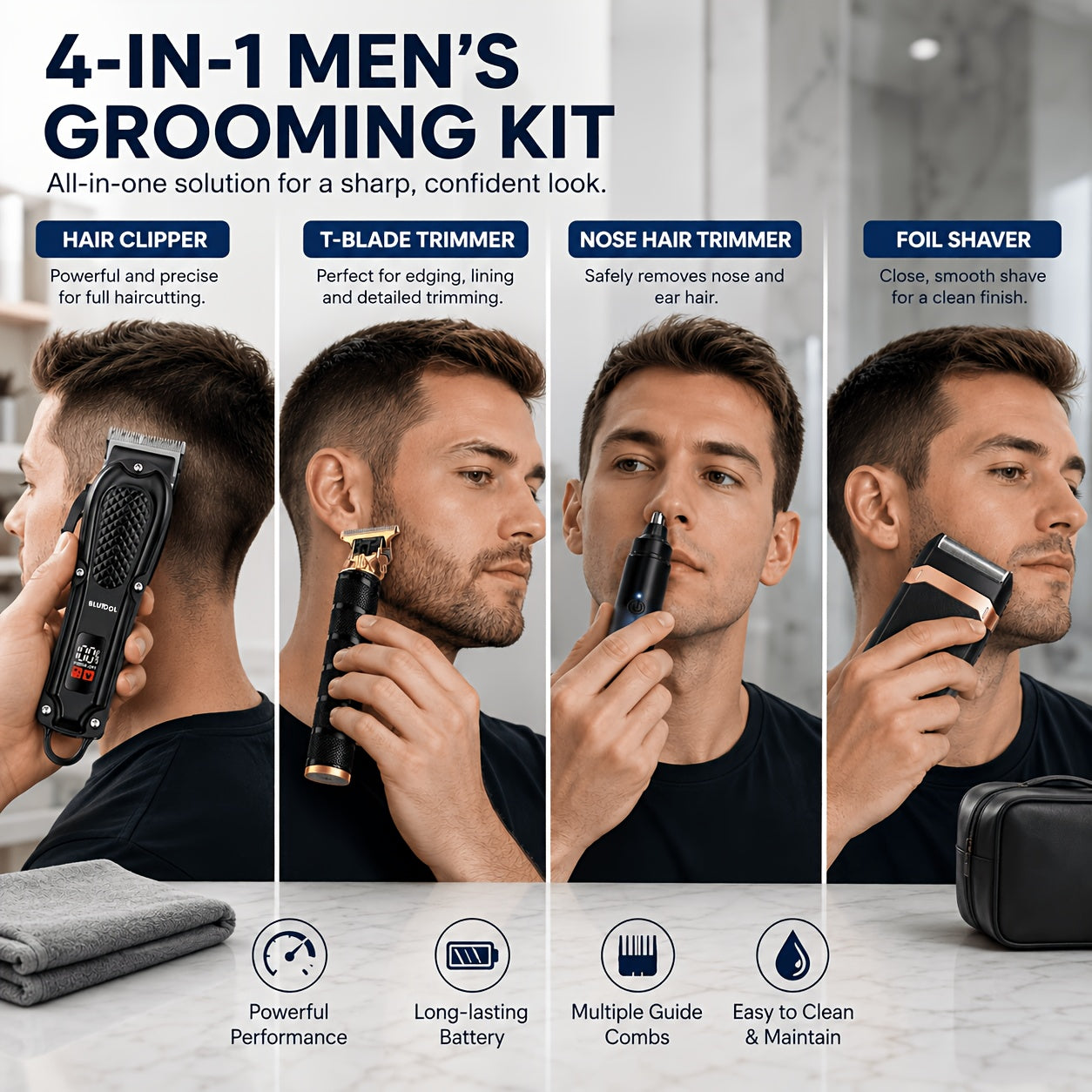LCD Display Rechargeable Men Electric Grooming Kit Portable Travel Gift for Him