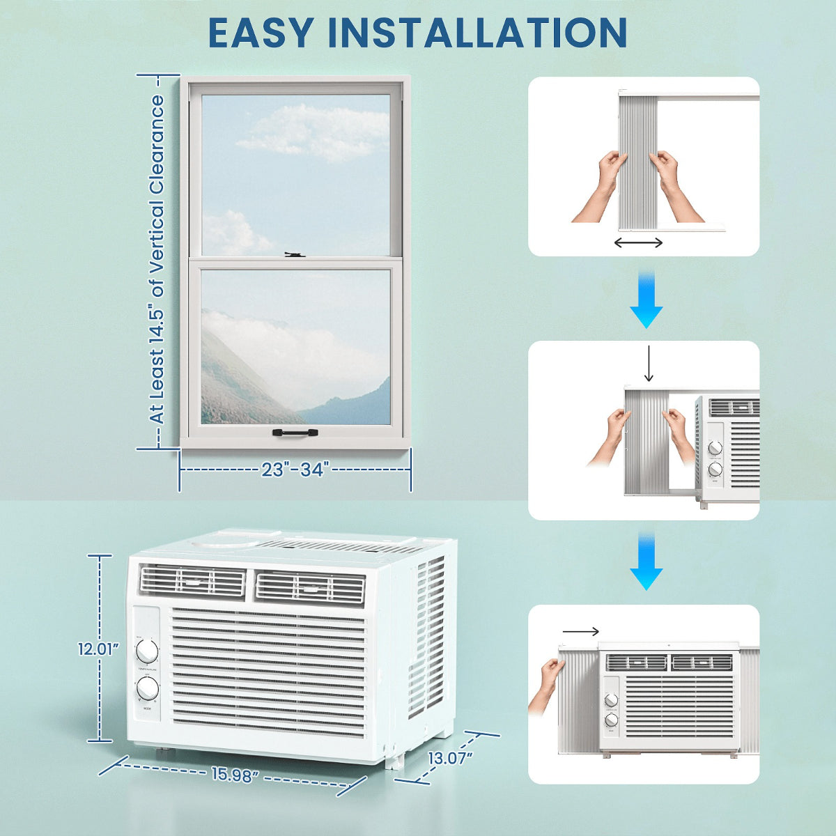 10000 BTU 3-in-1 Window AC Cooling Dehumidifier with Timer Easy Install